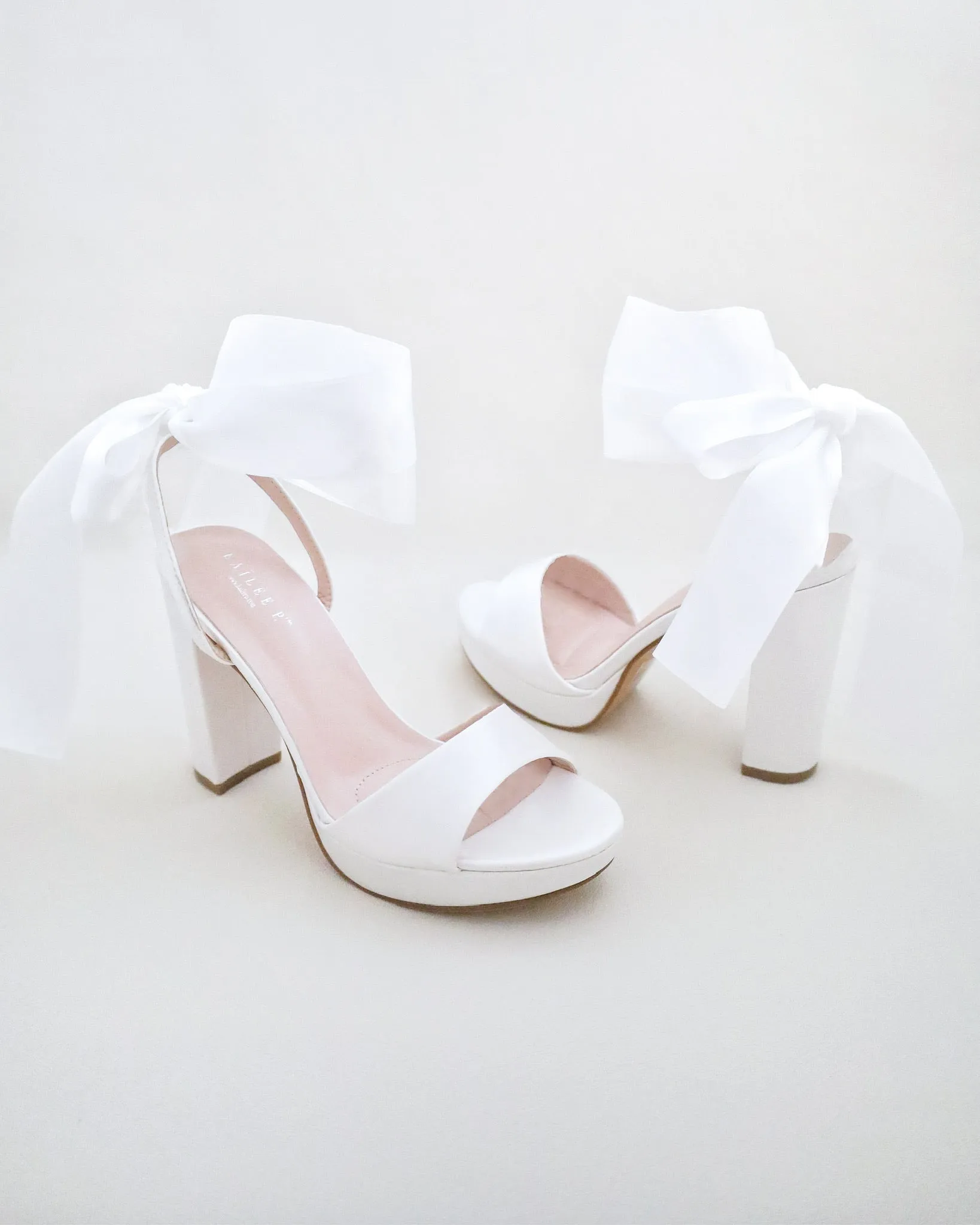 JOSKAA 2024 New Fashion High Heel Satin Platform Block Heel Wedding Sandals with Wrapped Ankle Tie