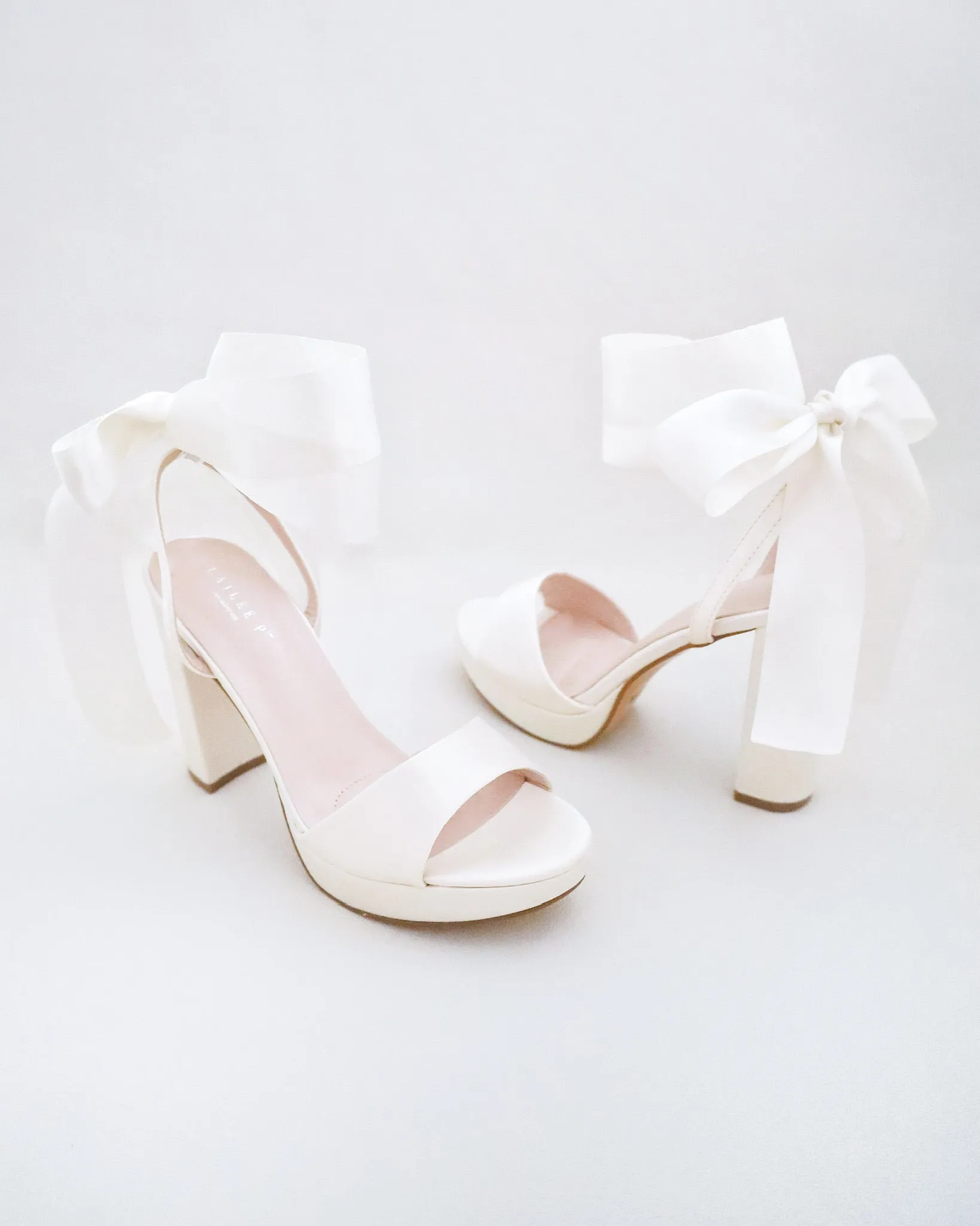 JOSKAA 2024 New Fashion High Heel Satin Platform Block Heel Wedding Sandals with Wrapped Ankle Tie