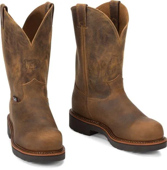 Justin Men's Blueprint Pull On Tan Gaucho Steel Toe 11 Work Boots 4441