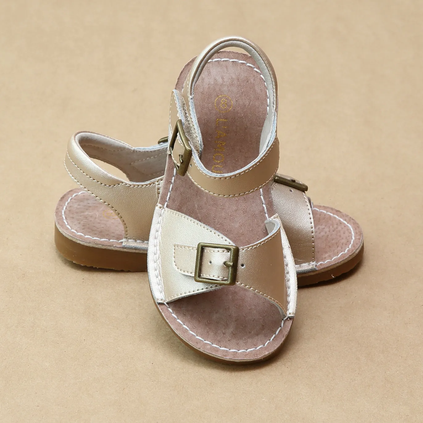 L'Amour Girls Olivia Stitch Down Buckled Strap Sandal