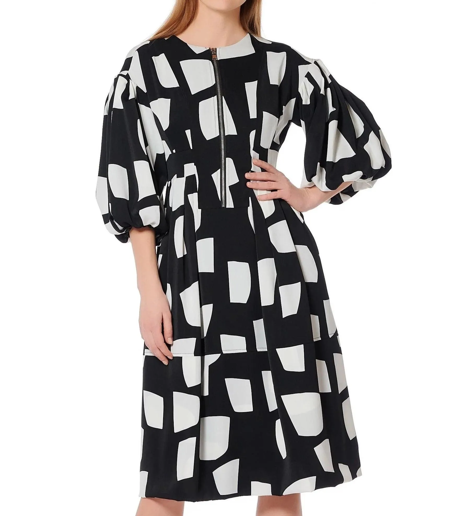 Lantern Half-Sleeved Round Neck Dress