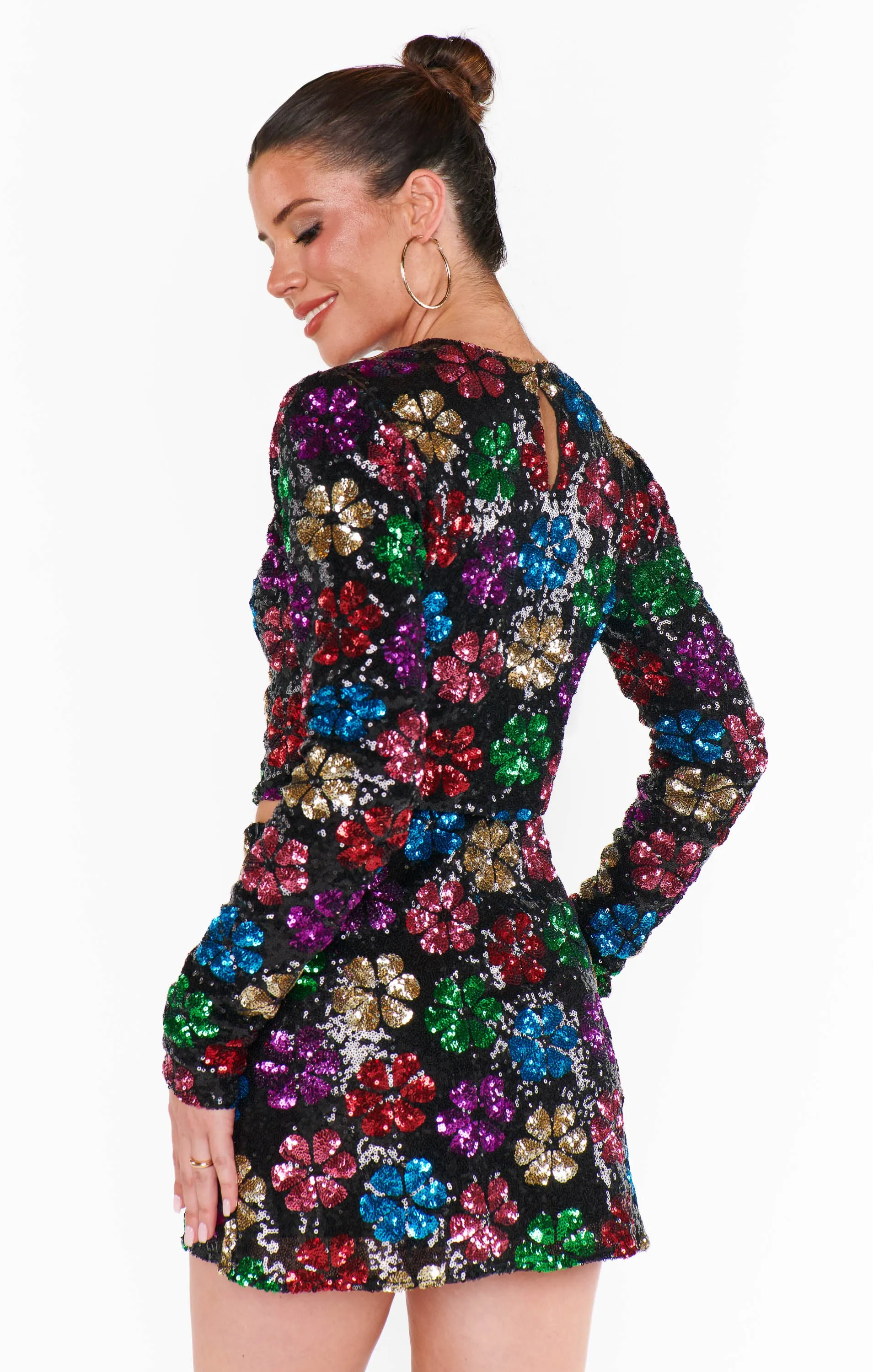 Last Call Top ~ Flower Pop Multi Sequins