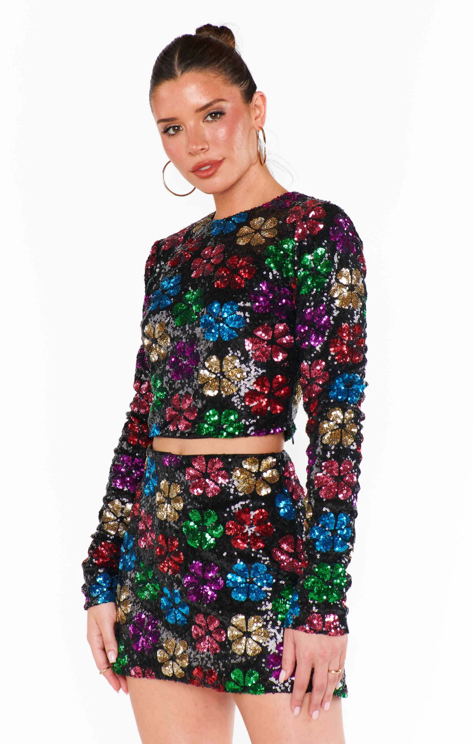 Last Call Top ~ Flower Pop Multi Sequins