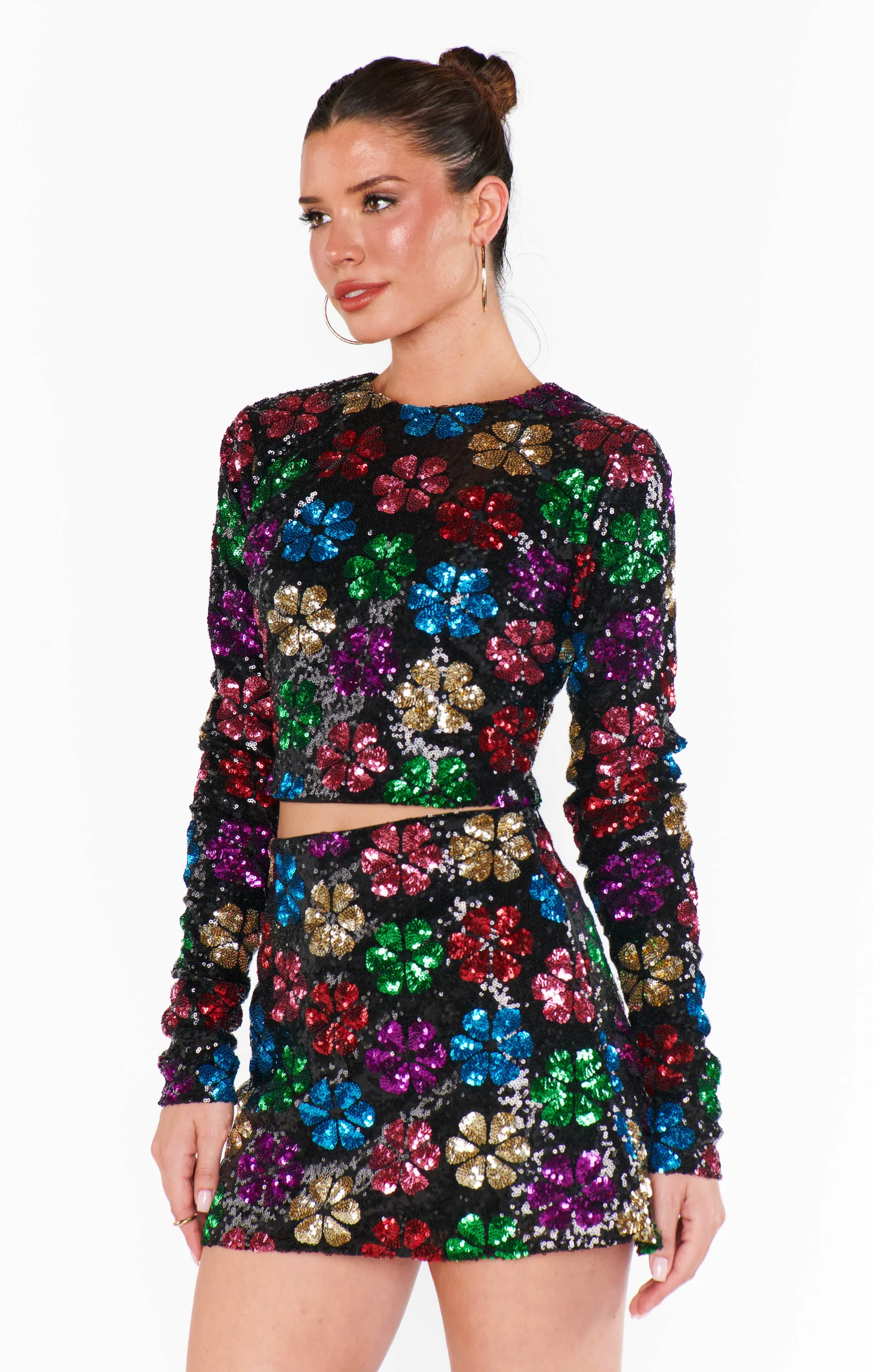 Last Call Top ~ Flower Pop Multi Sequins