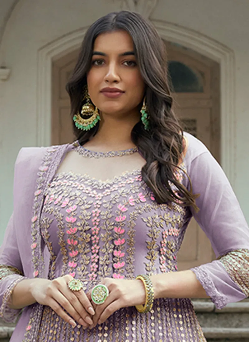 Lavender Multi Embroidery Traditional Anarkali Suit