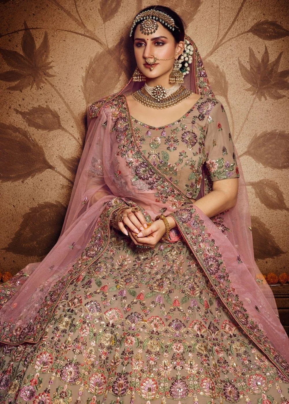 Light Brown Georgette Bridal Lehenga Choli