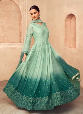 Light Green Mirror Work Embroidery Wedding Anarkali Suit