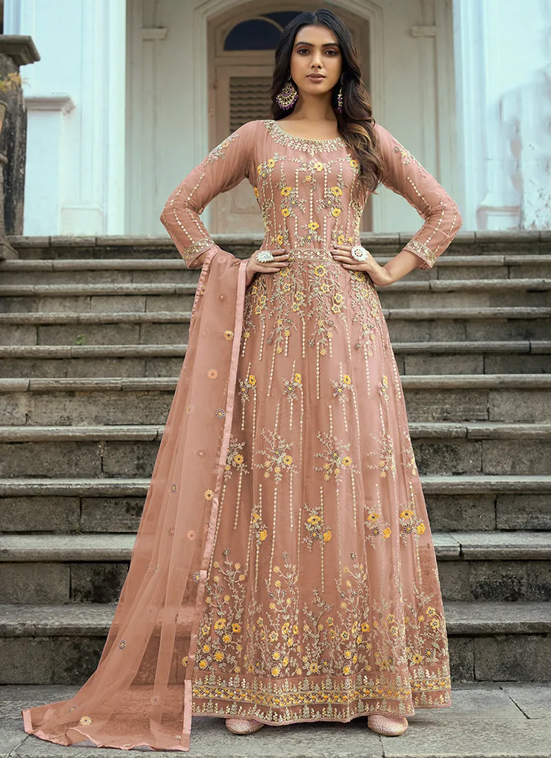 Light Peach Multi Embroidery Traditional Anarkali Suit