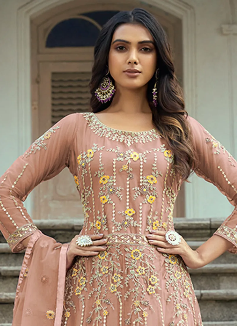 Light Peach Multi Embroidery Traditional Anarkali Suit