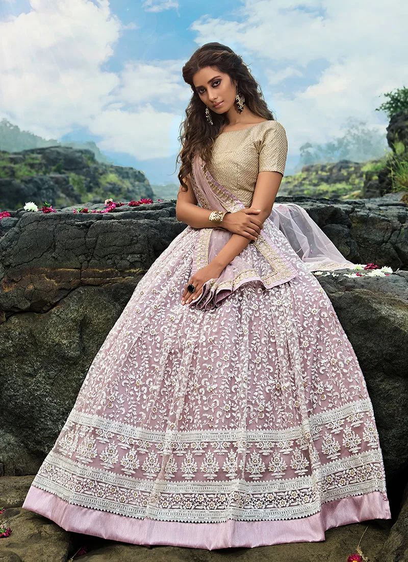 Lilac Purple Designer Embroidery Wedding Lehenga Choli