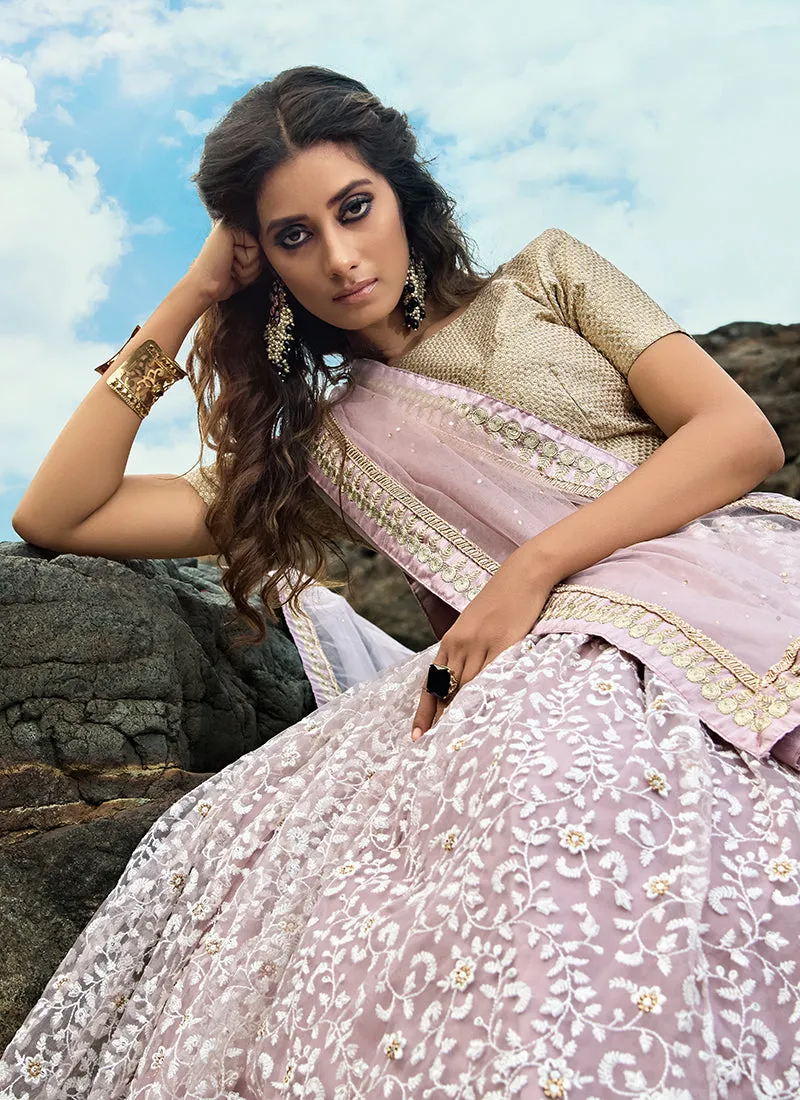 Lilac Purple Designer Embroidery Wedding Lehenga Choli