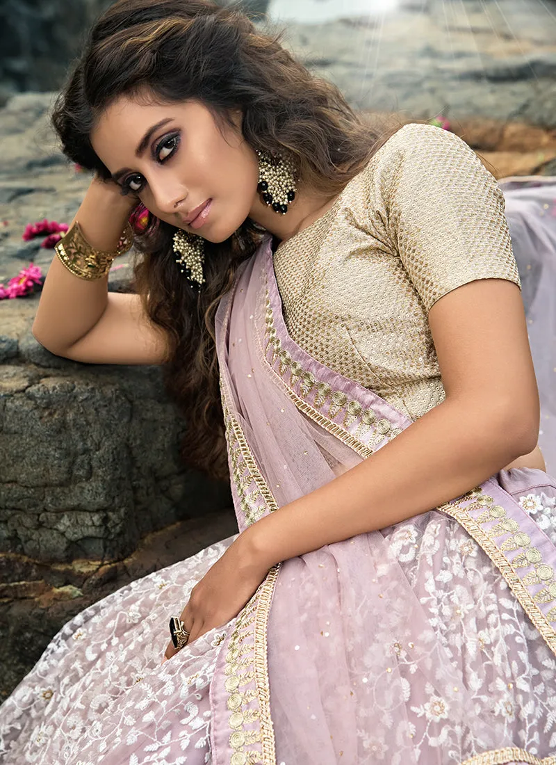 Lilac Purple Designer Embroidery Wedding Lehenga Choli