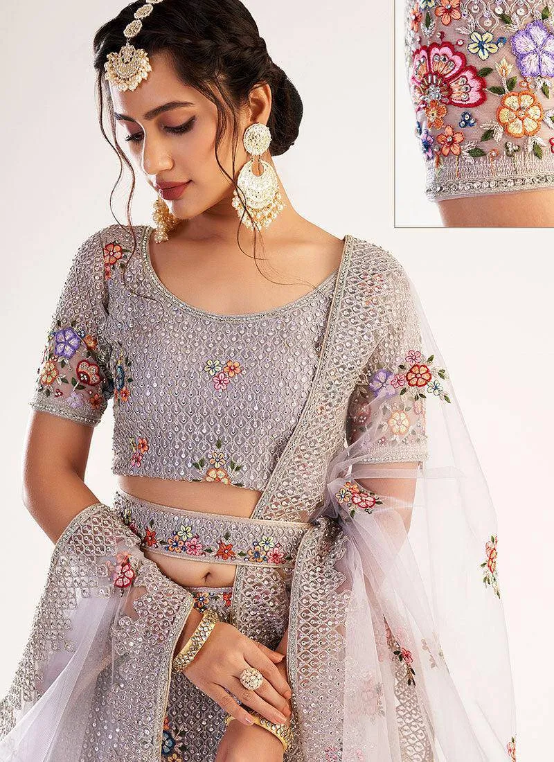 Lilac Purple Embroidered Wedding Lehenga Choli