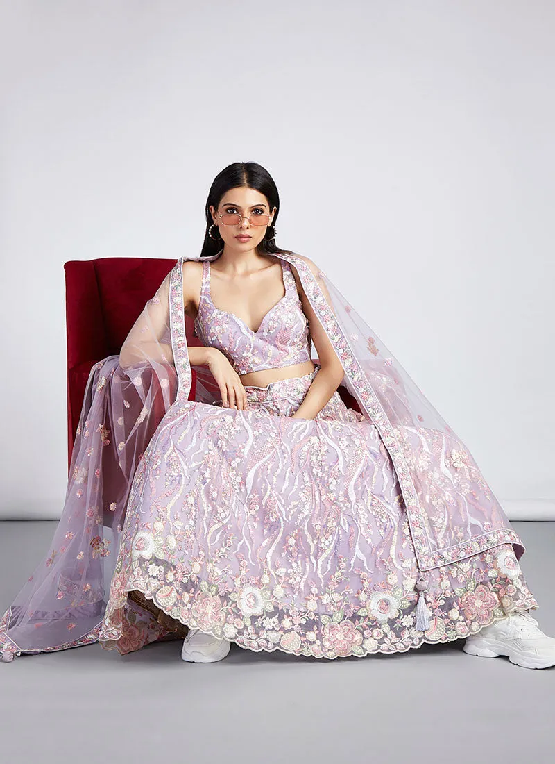 Lilac Purple Multi Embroidery Lehenga Choli And Dupatta