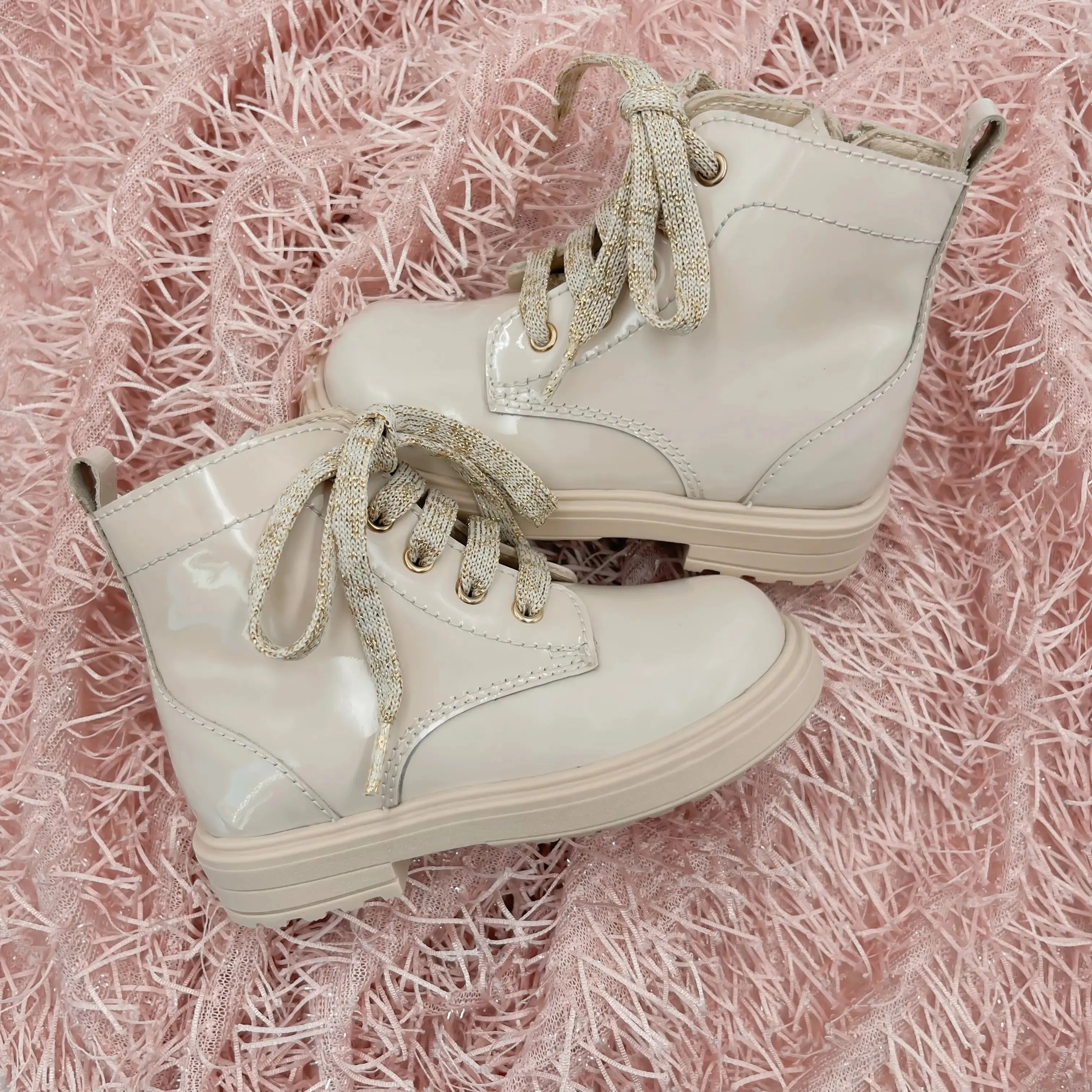 Luna- Light Beige Patent Leather Boots