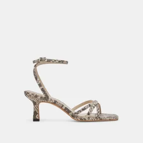 MANJI HEELS BLACK WHITE EMBOSSED SNAKE