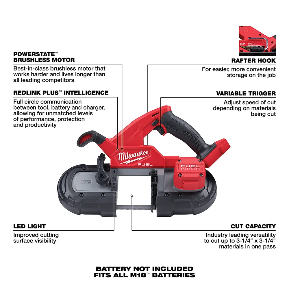 Milwaukee 2829-20 M18 FUEL 18V Lightweight Balanced Compact Band Saw - Bare Tool