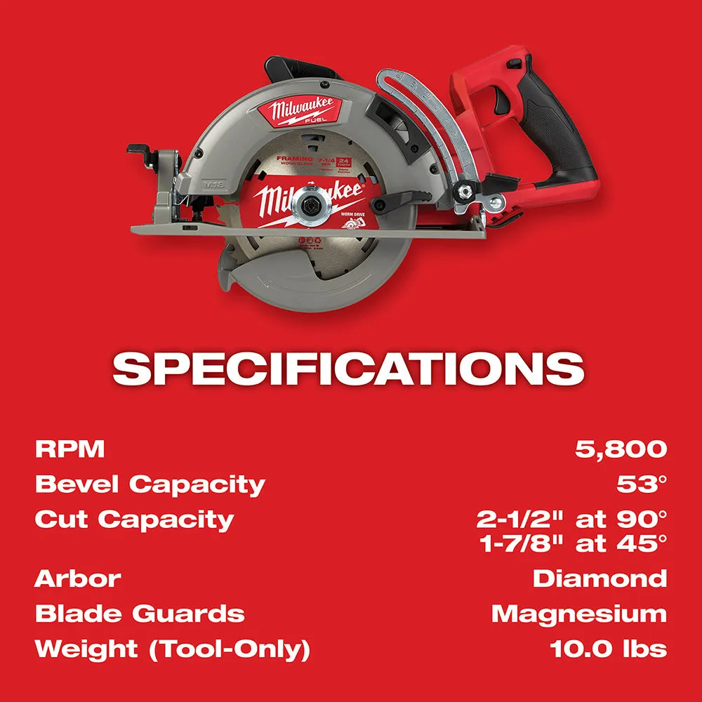 Milwaukee 2830-20 M18 FUEL 18V 7-1/4 Inch Rear Handle Circular Saw - Bare Tool