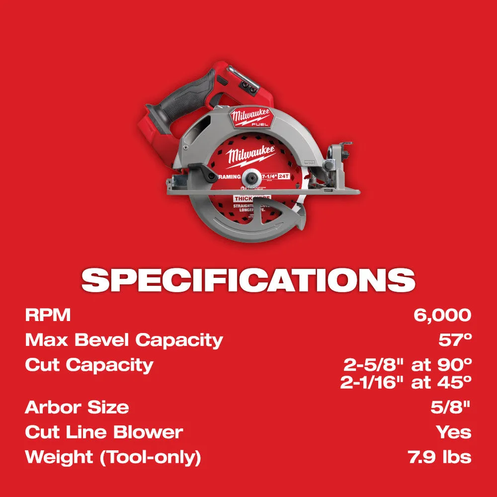 Milwaukee 2834-20TK M18 FUEL 18V 7-1/4" Circular Saw w/ Thick Kerf blade