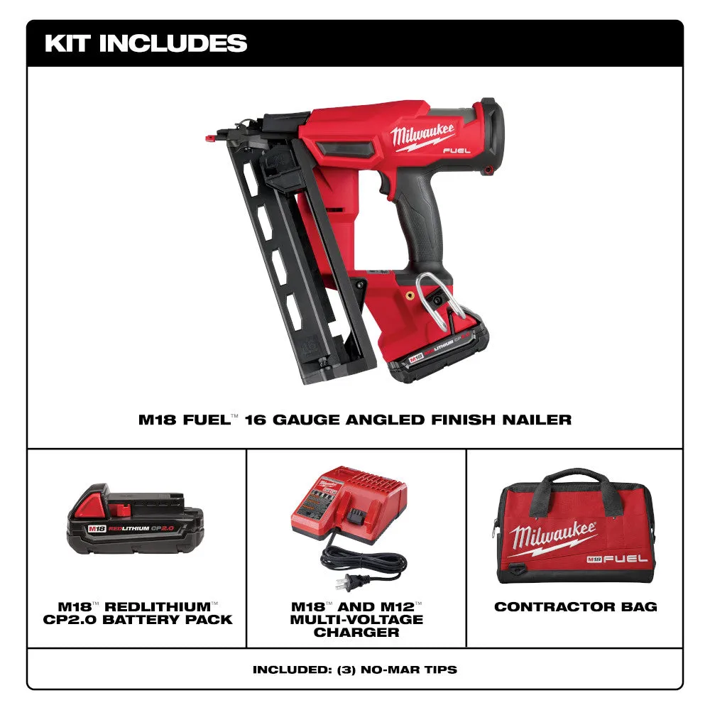 Milwaukee 2841-21CT M18 FUEL 18V 16 Guage Cordless Angled Finish Nailer Kit