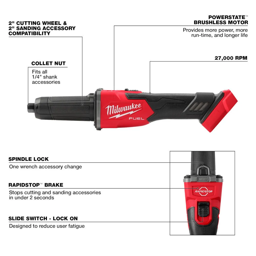 Milwaukee 2939-80 M18 FUEL 18V Die Grinder w/ Slide Switch - Reconditioned