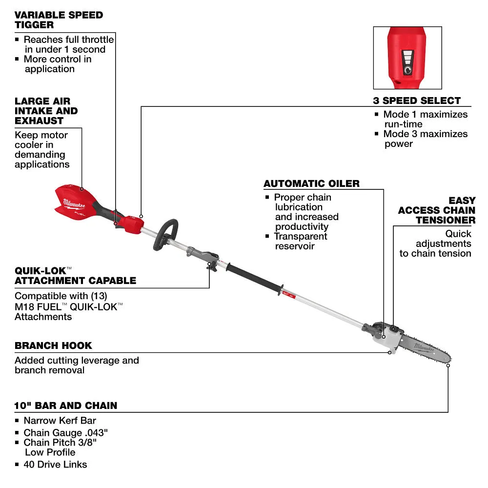 Milwaukee 3016-20PS M18 FUEL 18V Pole Saw w/ QUIK-LOK - Bare Tool