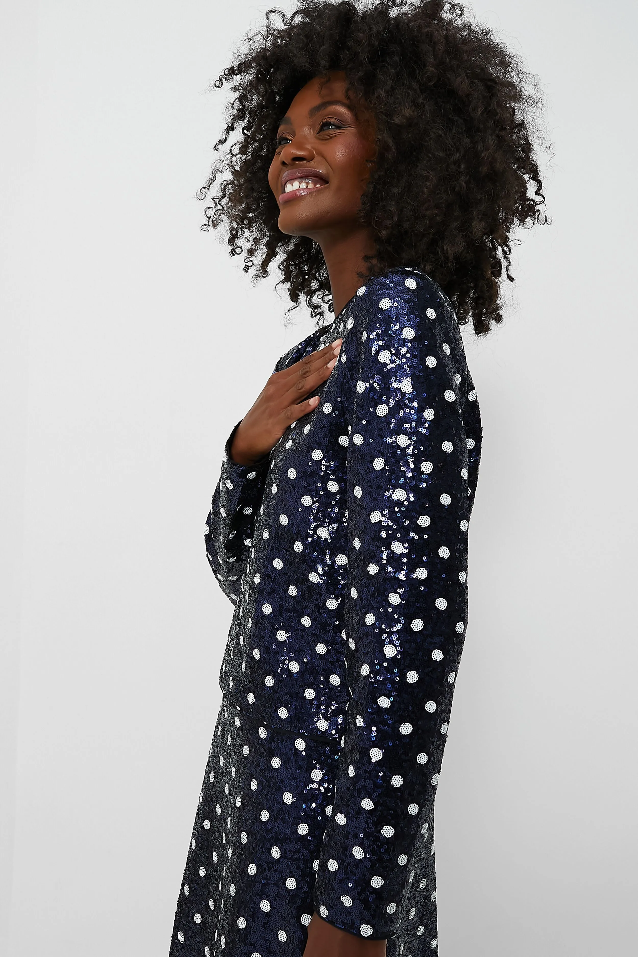 Navy Dotted Sequence Jiza Shirt