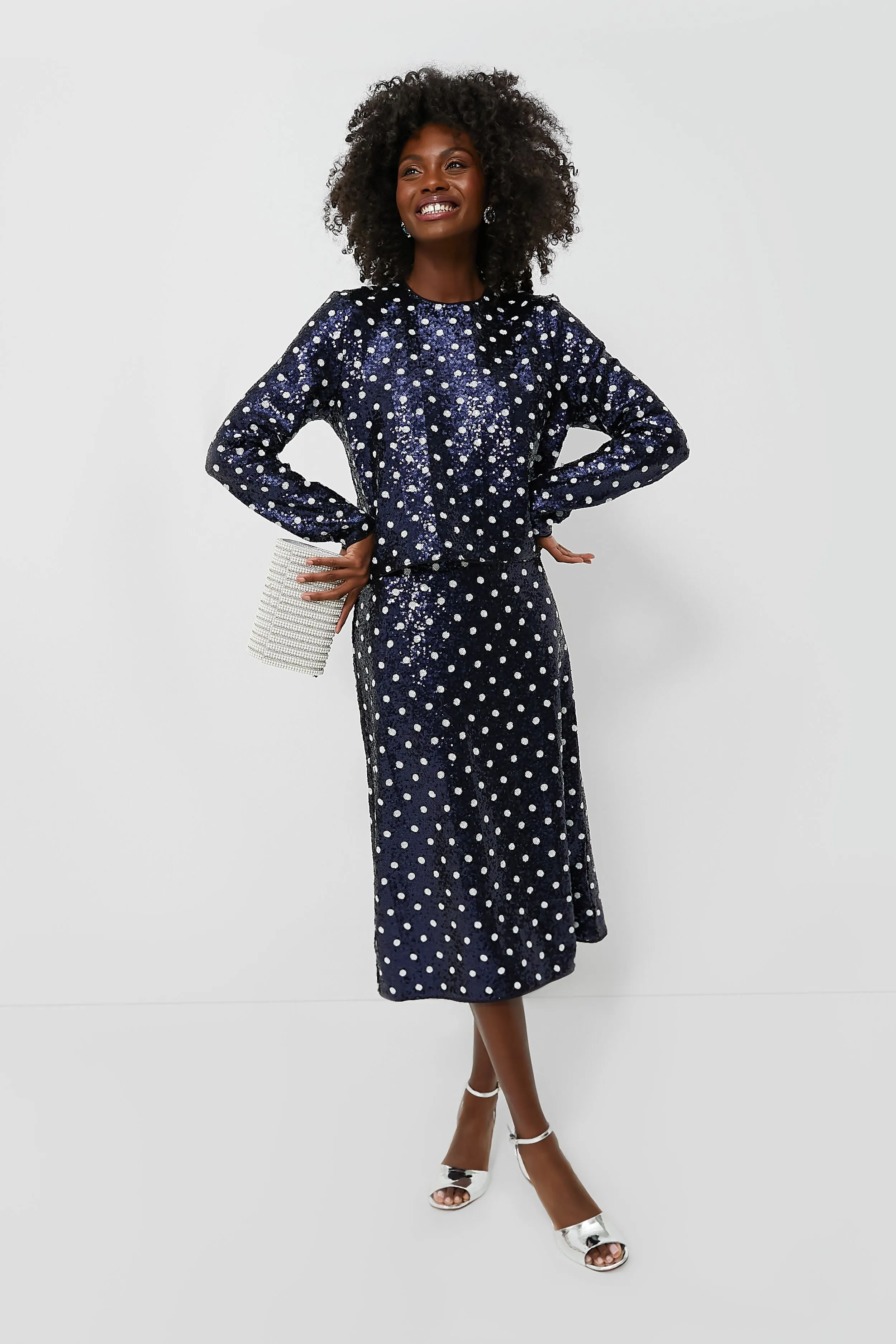 Navy Dotted Sequence Jiza Shirt