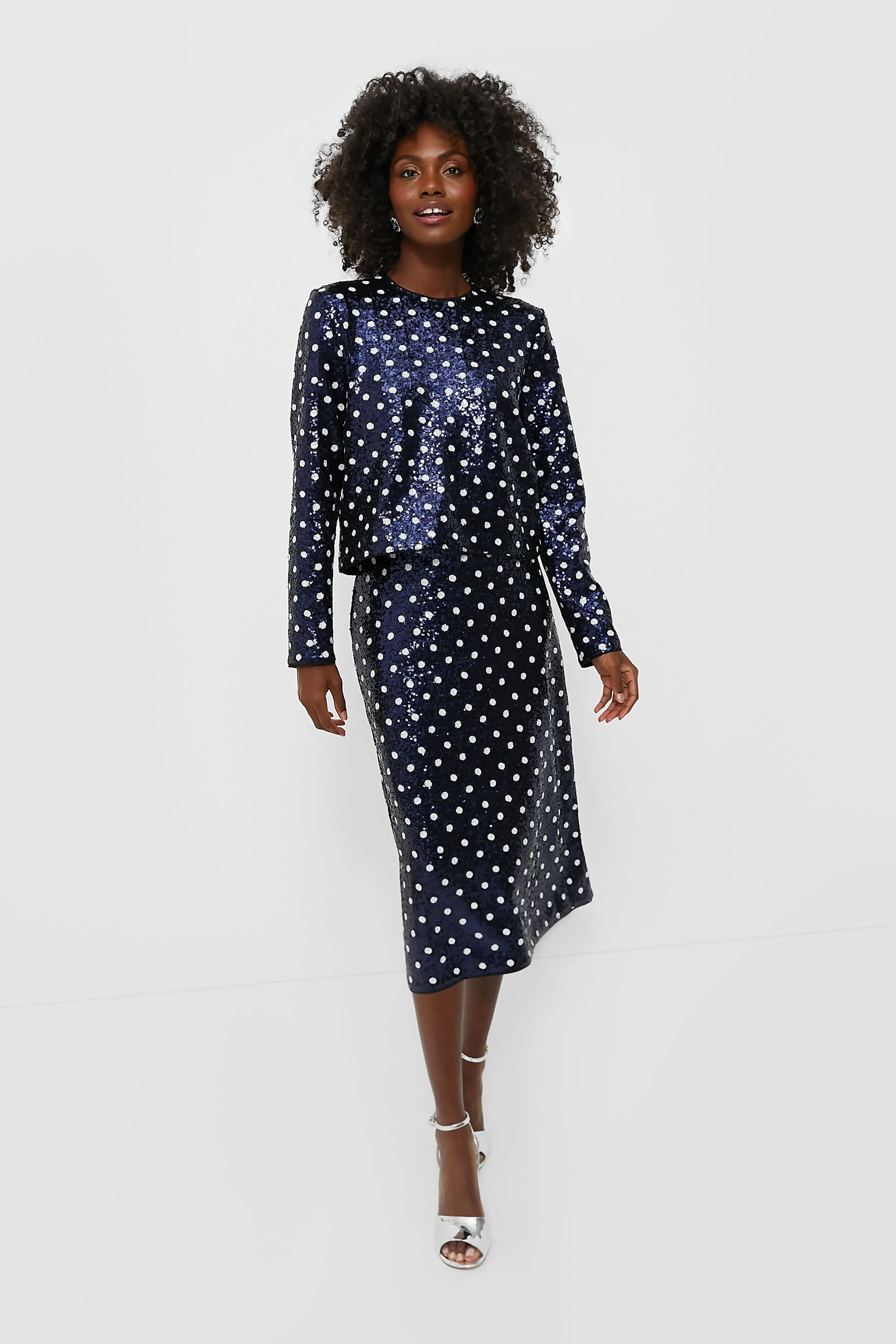 Navy Dotted Sequence Jiza Shirt