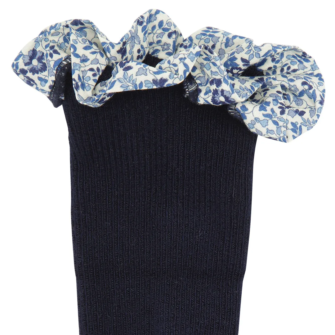 Non-Slip Grip Socks - Bamboo / Liberty - Dark Blue