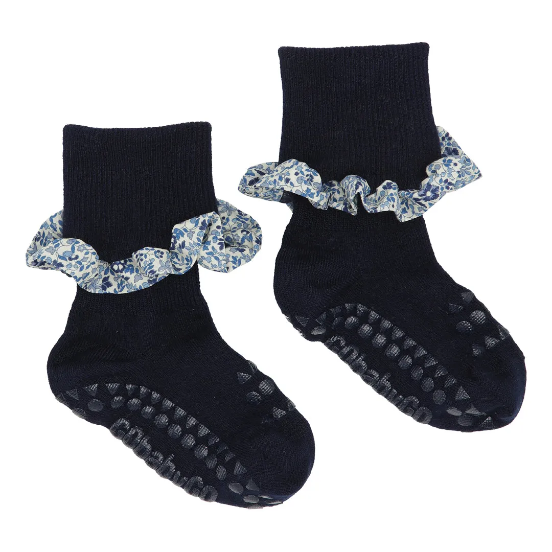 Non-Slip Grip Socks - Bamboo / Liberty - Dark Blue