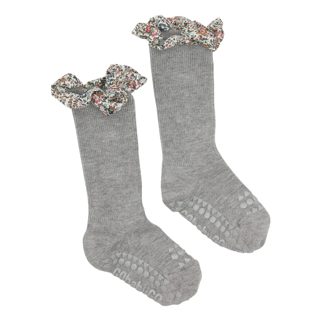 Non-Slip Grip Socks - Bamboo / Liberty - Grey Melange