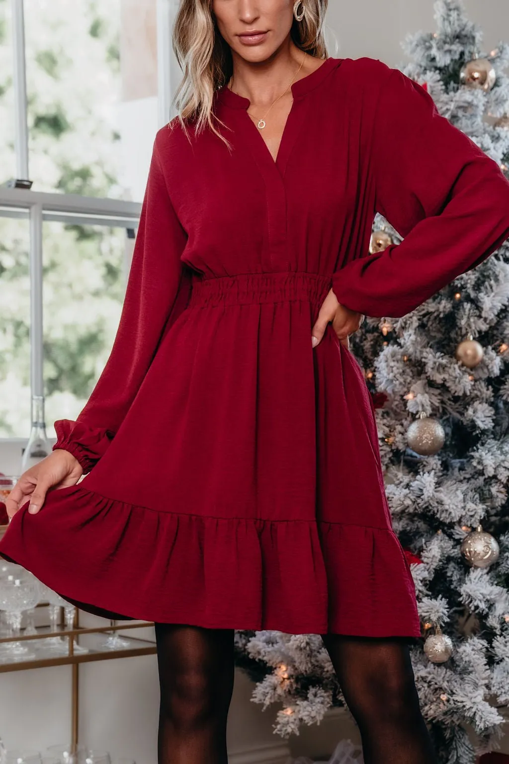 Office Party Burgundy Mini Dress