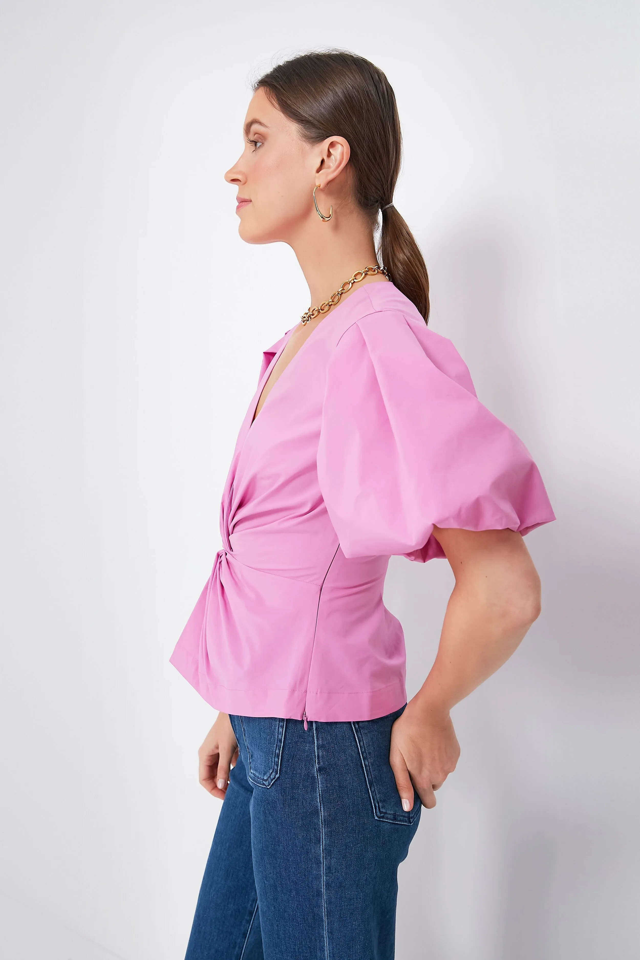 Opera Pink Rebel Cotton Poplin Short Sleeve Top