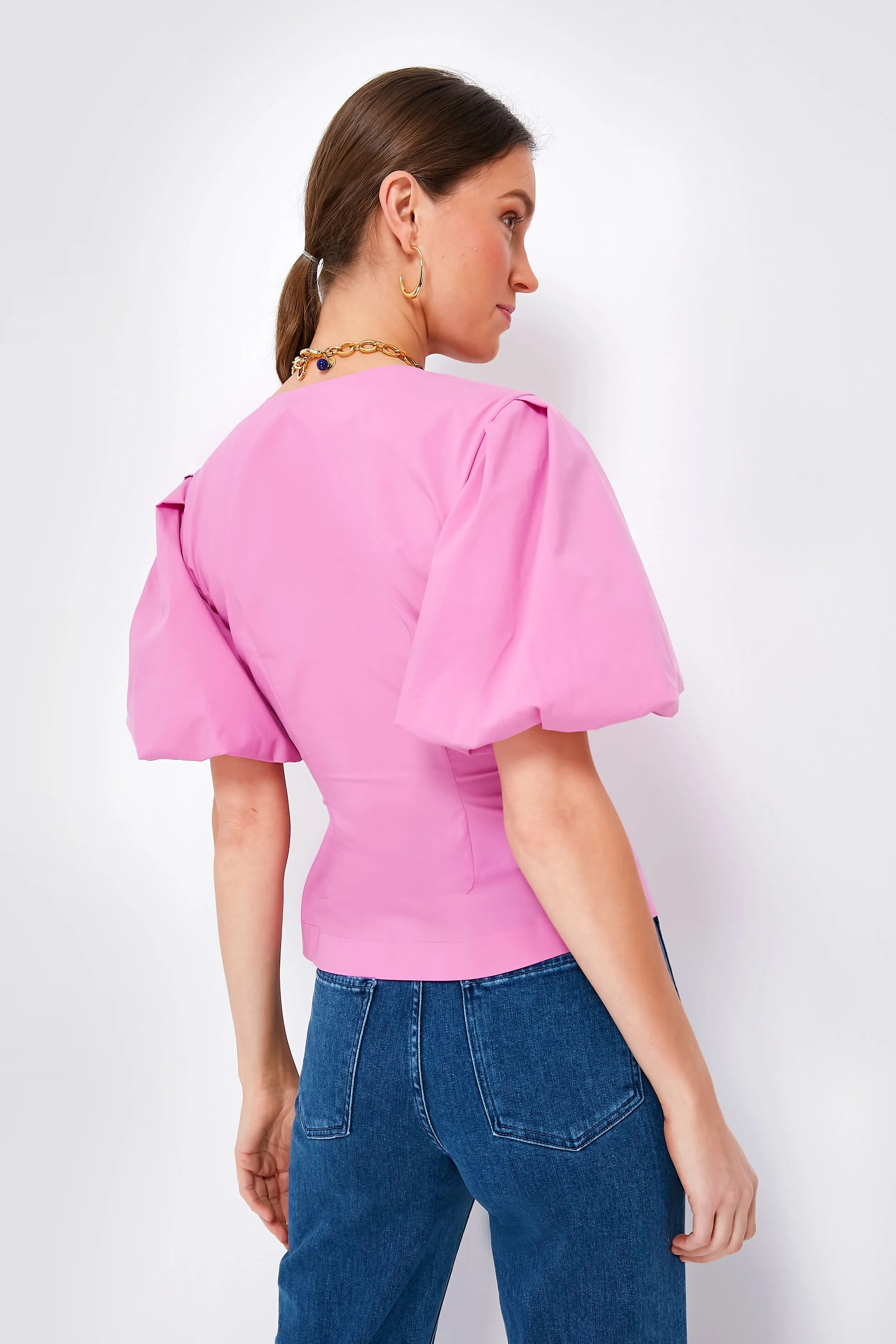 Opera Pink Rebel Cotton Poplin Short Sleeve Top