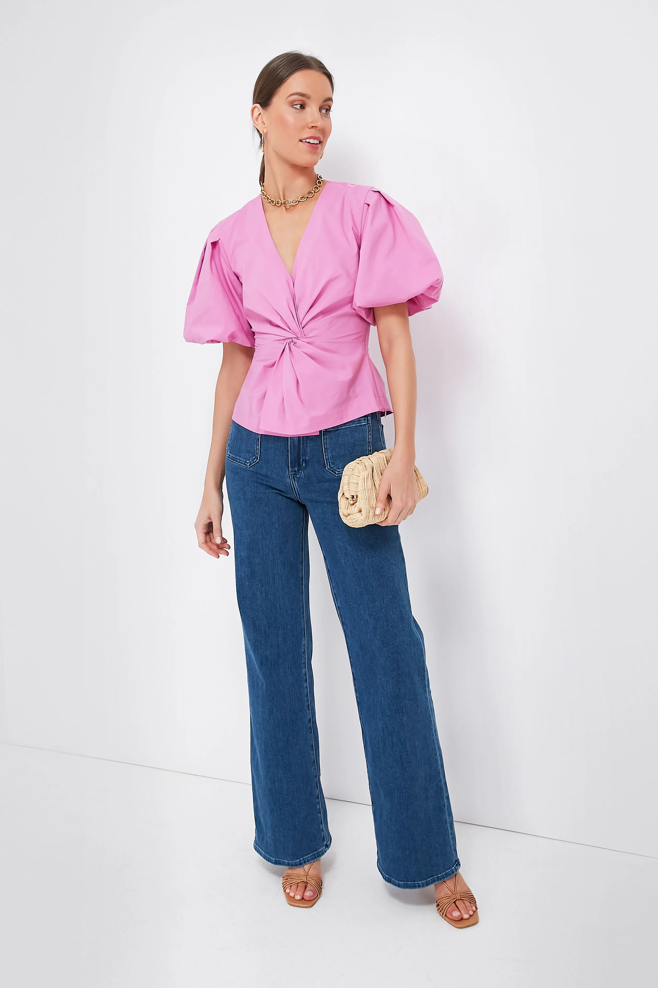 Opera Pink Rebel Cotton Poplin Short Sleeve Top