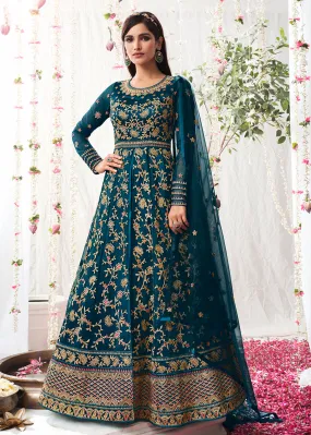 Peacock Blue Wedding Festive Floor Length Anarkali Suit