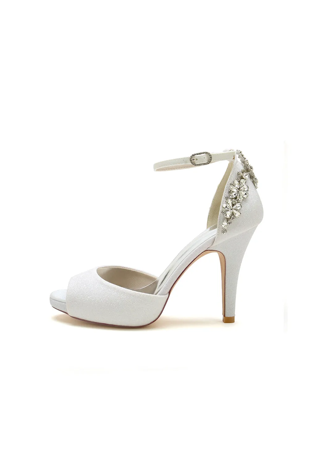 Peep Toe Chunky Heel Rhinestone Embellished