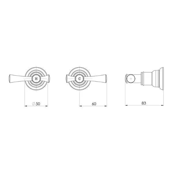 Phoenix Cromford Wall Top Assemblies 15mm Extended Spindles Chrome