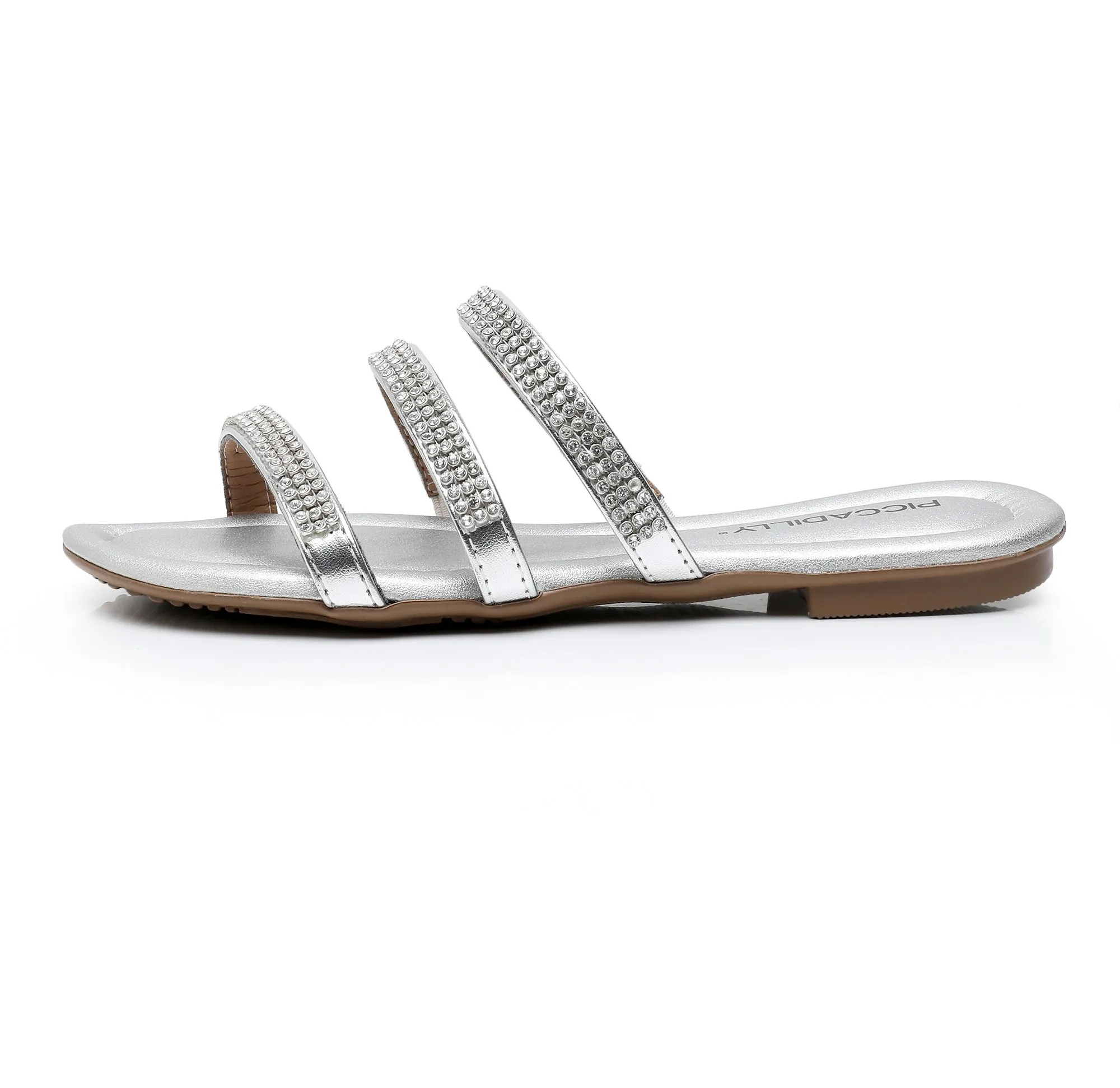 Piccadilly Silver Women's Triple Strap Embellished Sandal (425.071)