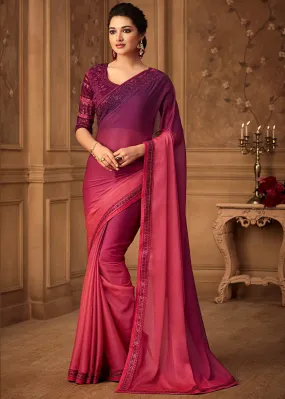 Pink & Purple Chiffon Silk Saree with Sequence