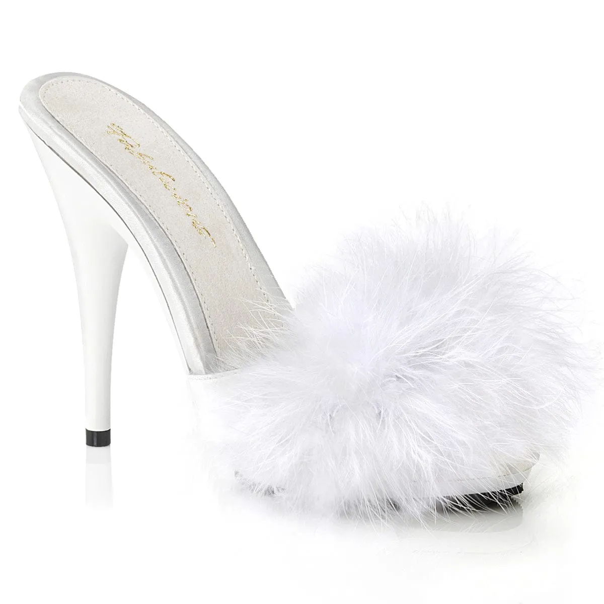 POISE-501F White Satin-Marabou Fur/White