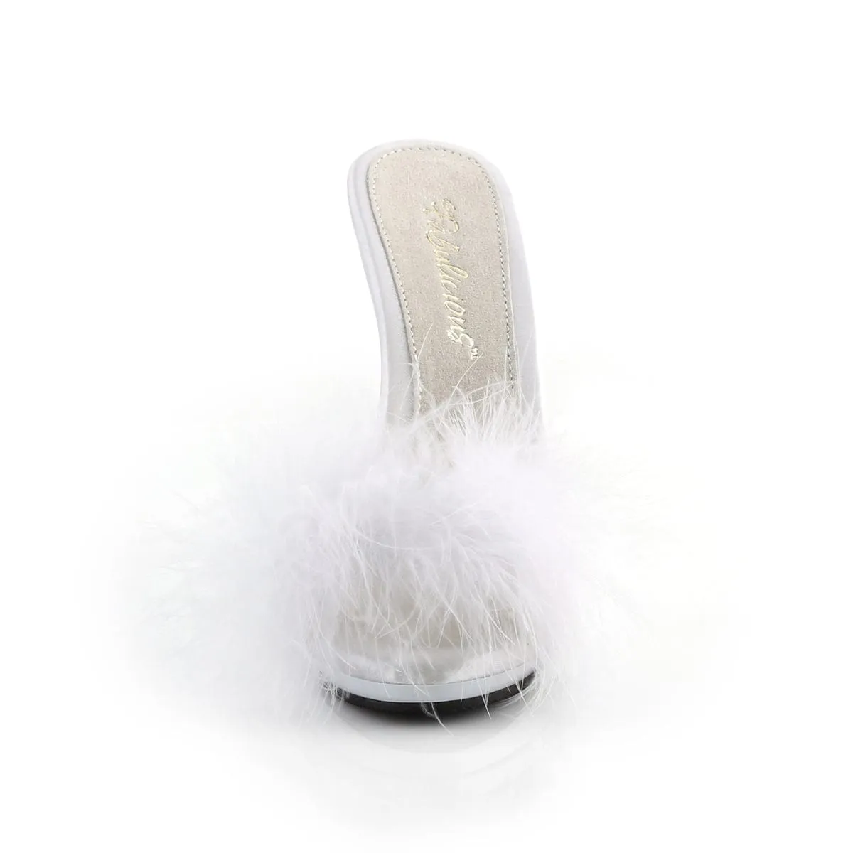 POISE-501F White Satin-Marabou Fur/White