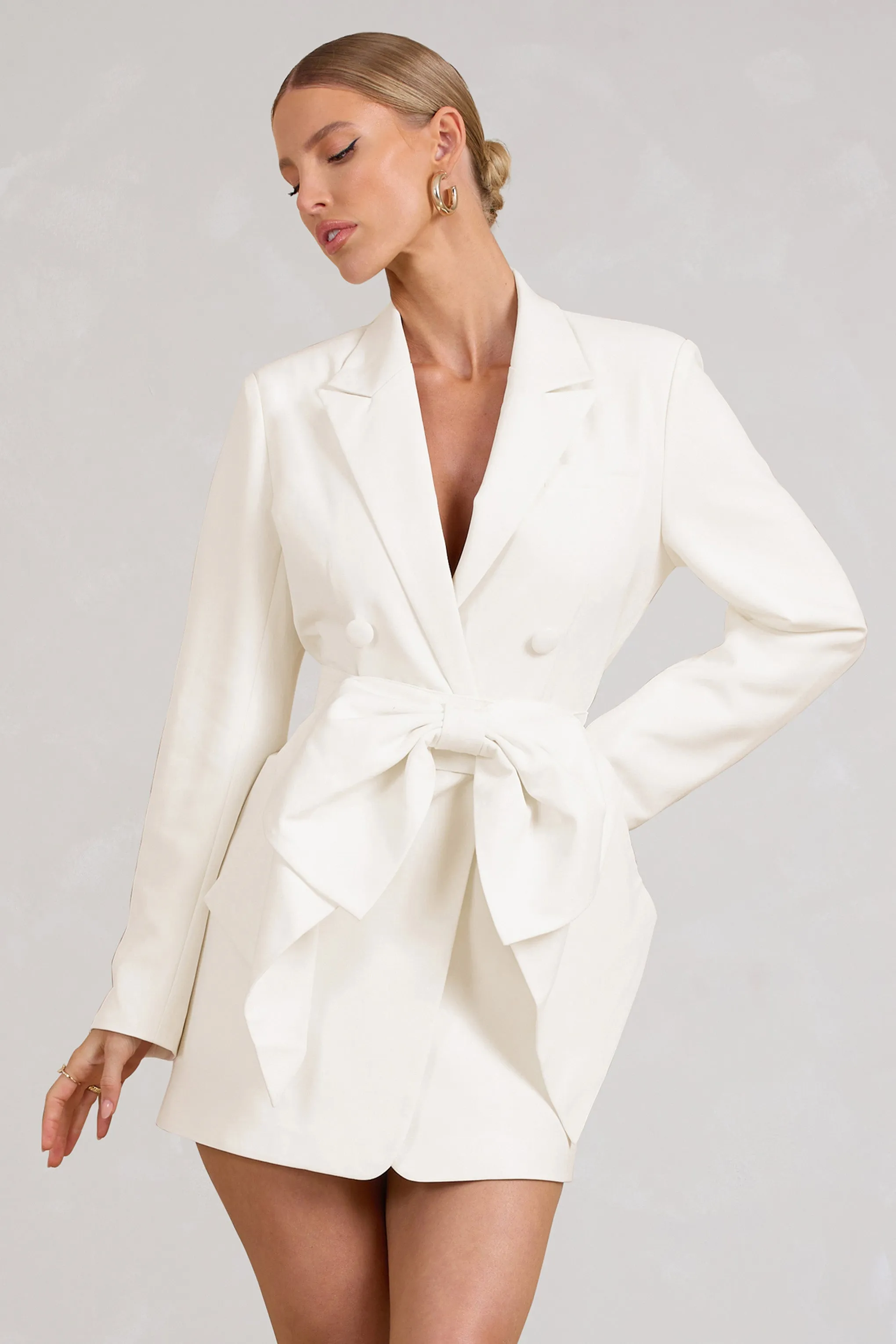 Prized | White Tailored Blazer Mini Dress With Bow