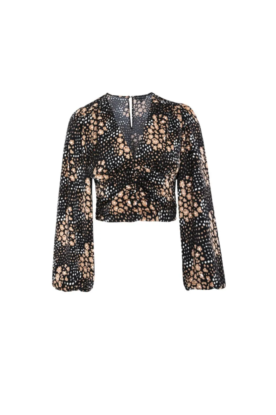 Reign Gold Spot LS Balloon Sleeve Plunge Button Front Crop Top