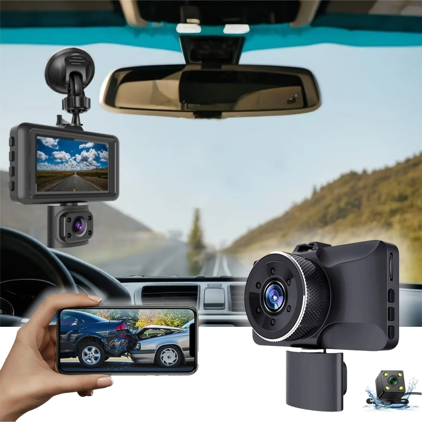 relaxed Driving Recorder With Two 2.0-inch 1080P Screens In Front Of And Inside The Car. 170 Degree Wide-angle Shooting Loop Recording Parking Monitoring,ABS gift