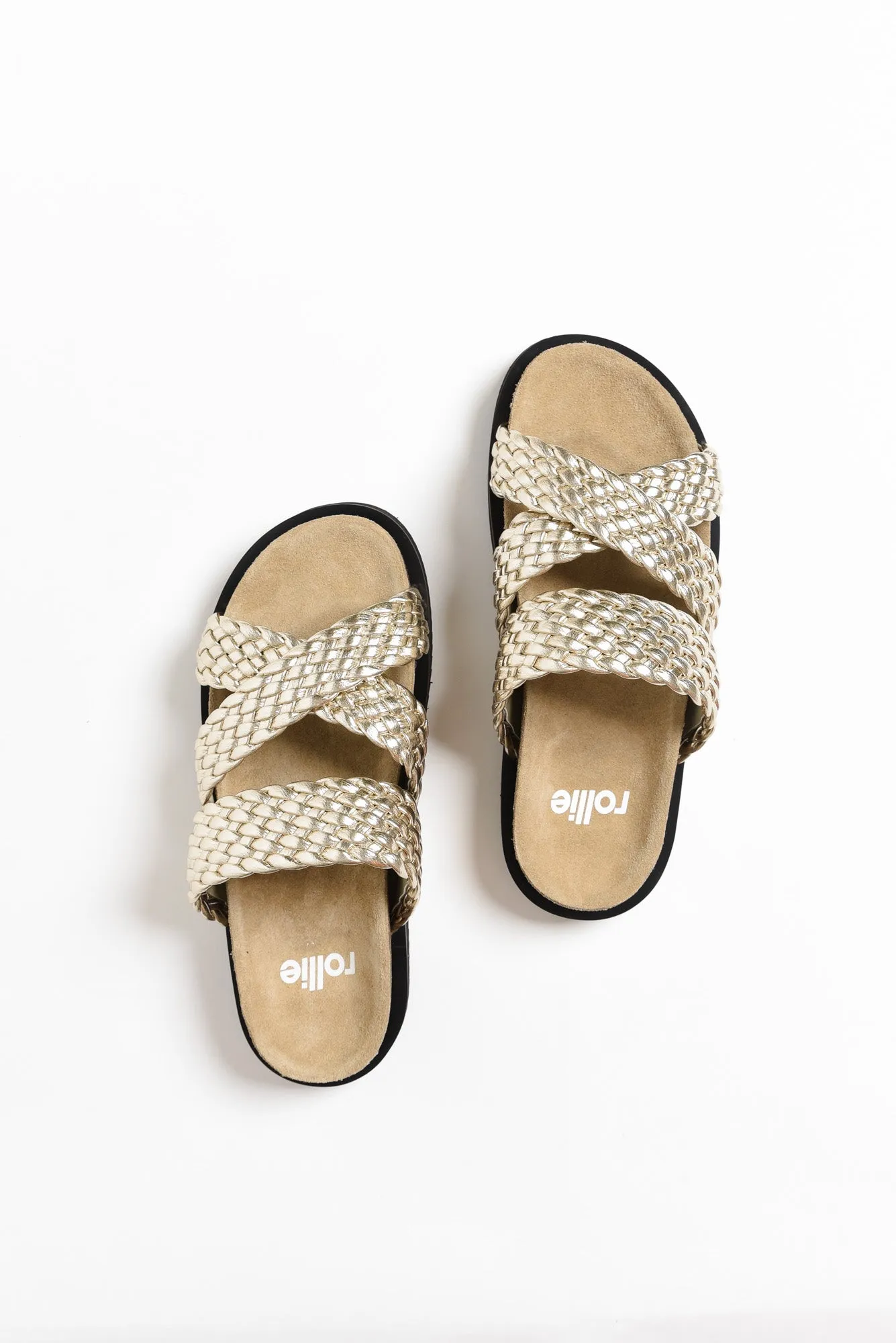 Rhode Gold Leather Woven Slide