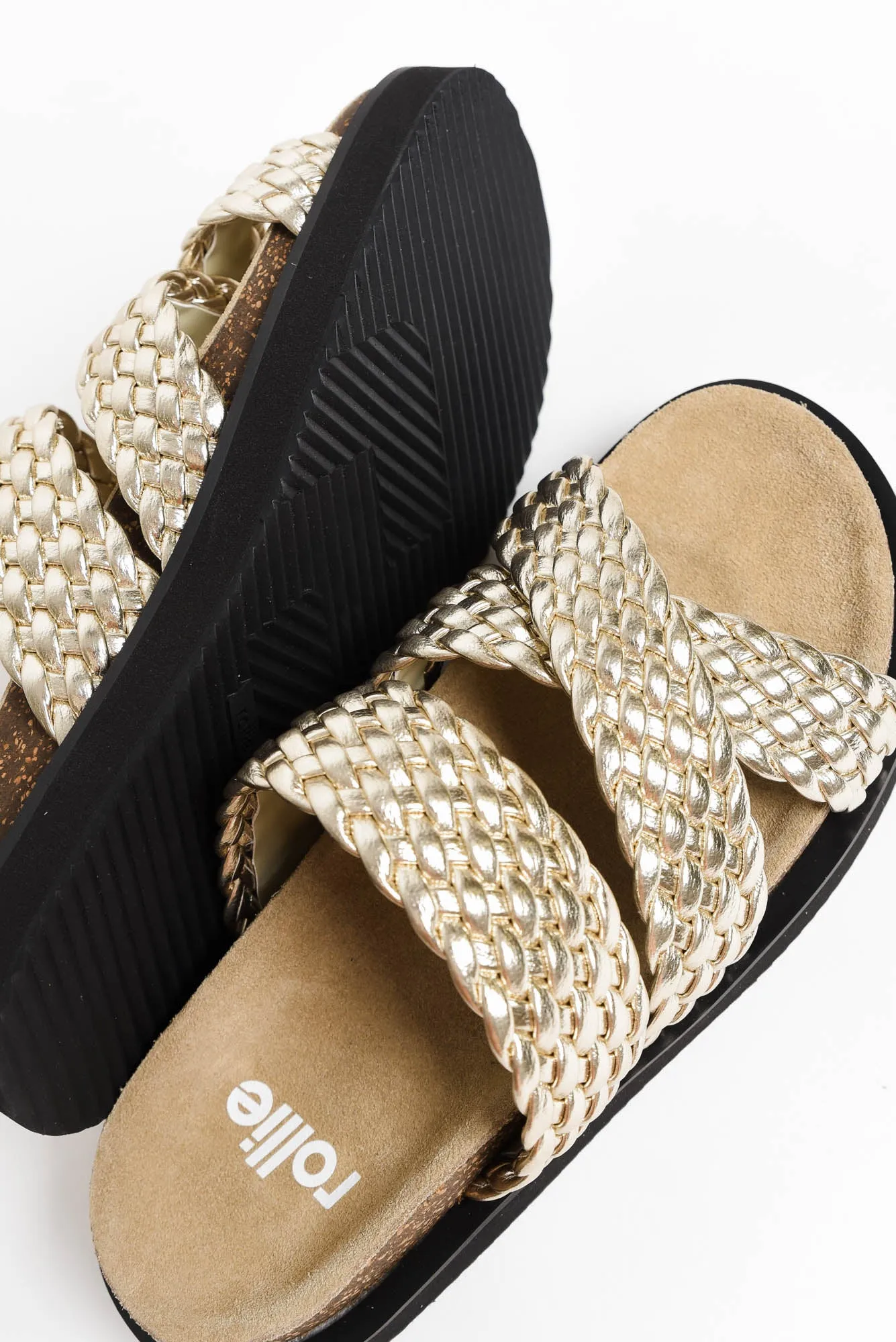 Rhode Gold Leather Woven Slide