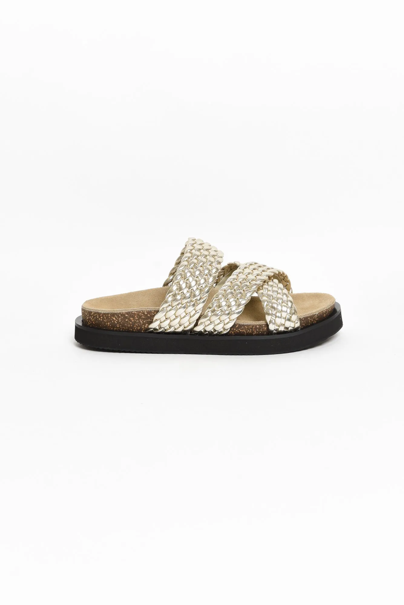 Rhode Gold Leather Woven Slide