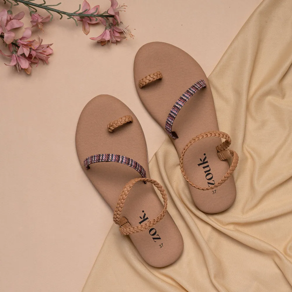 Rohtang Stripes Tan Braided Sandal